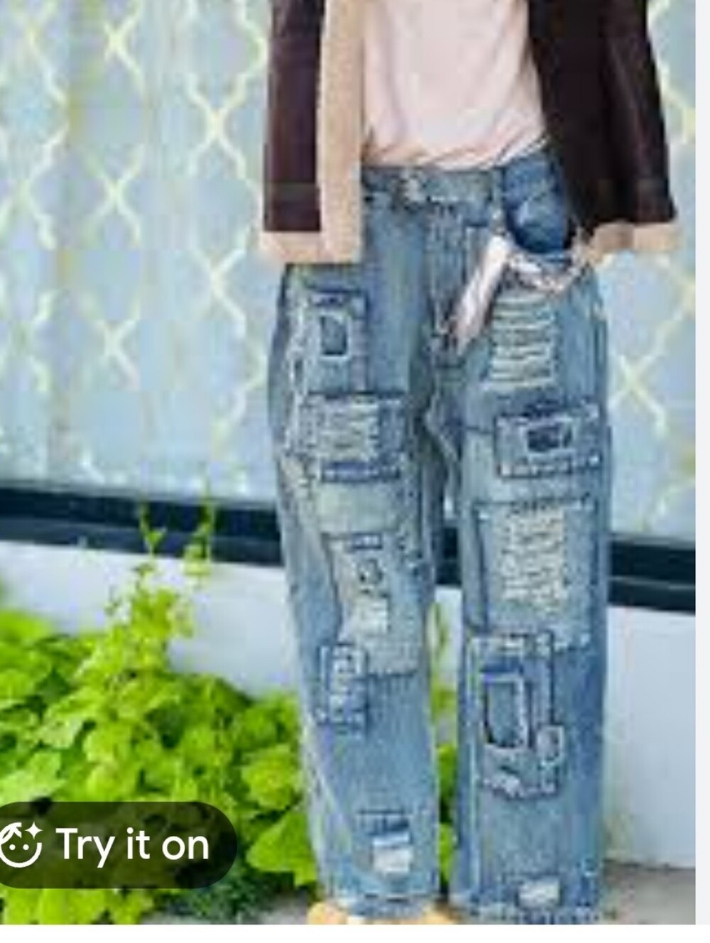 NWT Blue Velvet Boutique Baggy Distressed Patchwork Boho Hippie Festival Jeans L